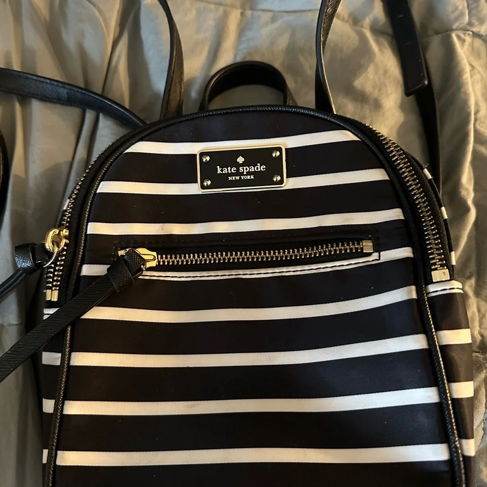 Small Kate Spade Black and White Striped Backpack - Picture 1 of 3